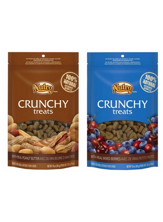 Nutro Crunchy Dog Treats 2 Flavor Variety Bundle: (1) Nutro Crunchy Dog Treats With Real Peanut Butter And (1) Nutro Crunchy Dog Treats With Real Mixed Berries, 10 Ounces Each (2 Bags Total)