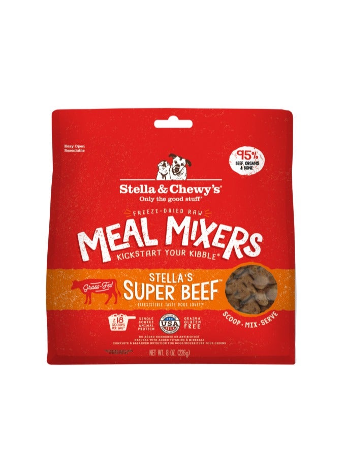 Stella & Chewys Dog FD Stella’s Super Beef Meal Mixers – 3.5 oz, Stella meal mixers, Stella & Chewys meal mixers, Stellas freeze dried food, freeze-dried dog food, best dog food, nutrious dog food, meal mixers, raw kibble mixers; kibble toppers, kibble toppers for dogs