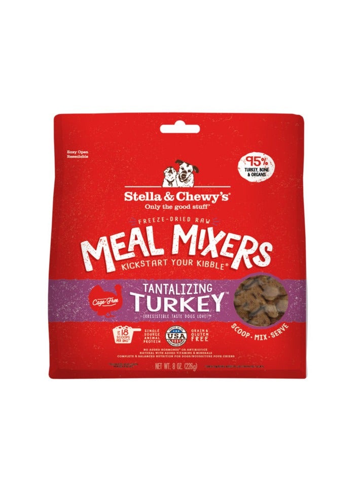 Stella & Chewys Dog Freeze Dried Tantalizing Turkey Meal Mixers – 8 oz, Stella meal mixers, Stella & Chewys meal mixers, Stellas freeze dried food, freeze-dried dog food, best dog food, nutrious dog food, meal mixers, raw kibble mixers; kibble toppers, kibble toppers for dogs