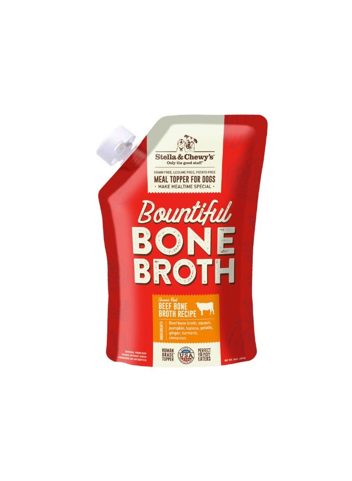 Stella & Chewys Bountiful Bone Broth Grass Fed Beef Recipe – 16 oz, Dog food, dog wet food, dog wet pouches, dog food pouches, dog wet food beef, dog wet food beef recipe, dog broth topper, dog food toppers, Stella & chewy toppers, stella toppers for dog