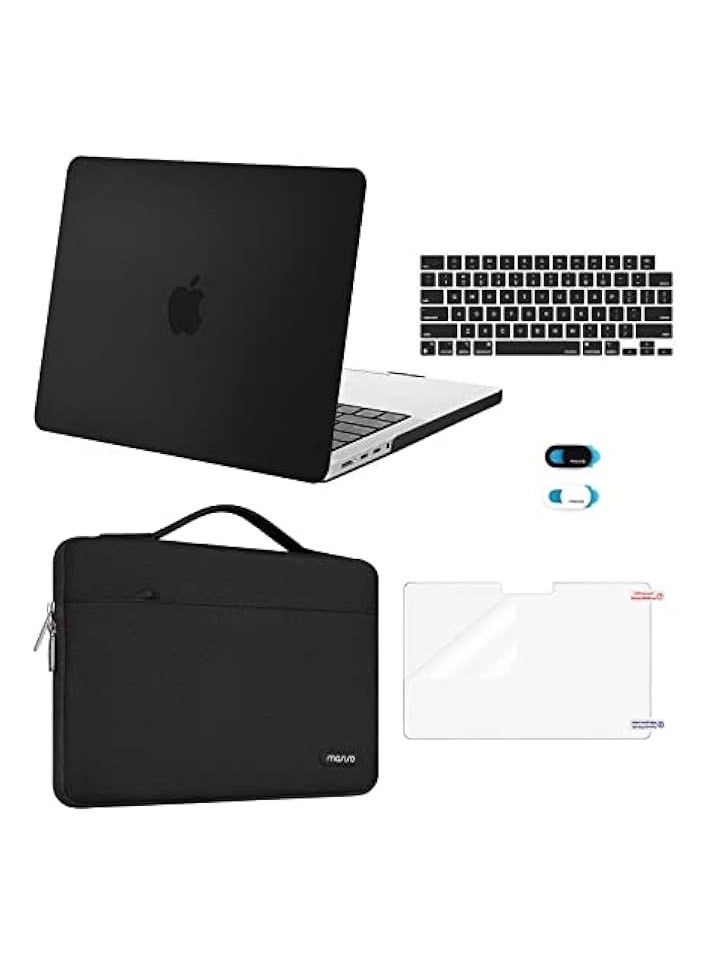 Compatible with MacBook Pro 14 inch Case 2023 2022 2021 Release M2 A2779 A2442 M1 Pro/Max Chip Touch ID, Plastic Hard Case&Sleeve Bag&Keyboard Skin&Webcam Cover&Screen Protector, Black