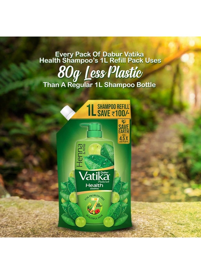 Vatika Health Shampoo - 1L (Refill Pouch) | With 7 Natural Ingredients | For Smooth, Shiny & Nourished Hair | Repairs Hair Damage, Controls Frizz | For All Hair Types | Goodness Of Henna & Amla