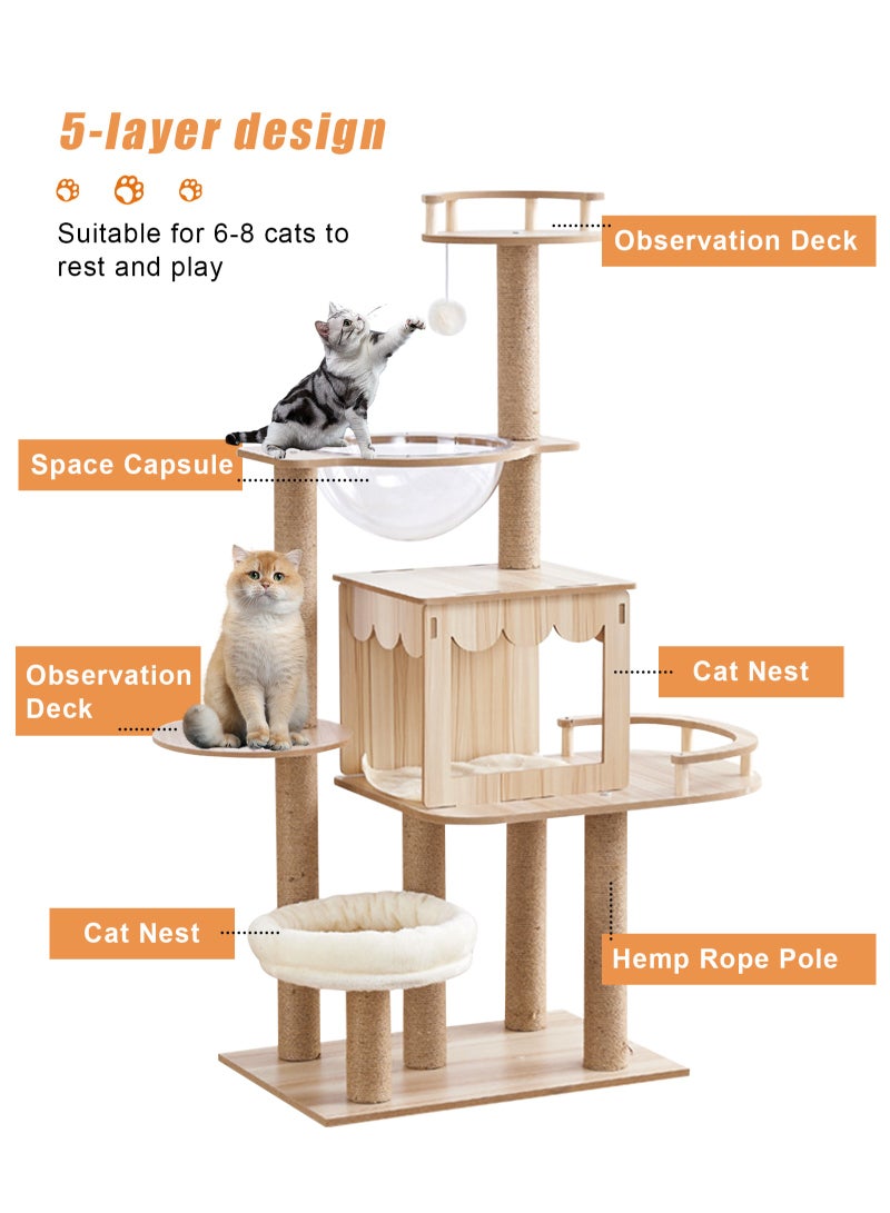 Cat Tree, Cat Tree Tower Indoor Cat, Modern Cat Tree Tower, Multi-Level Cat Furniture Activity Center with Scratching Post, Standing House Cat Condo, Fun Toys for Kittens, Pet Playhouse