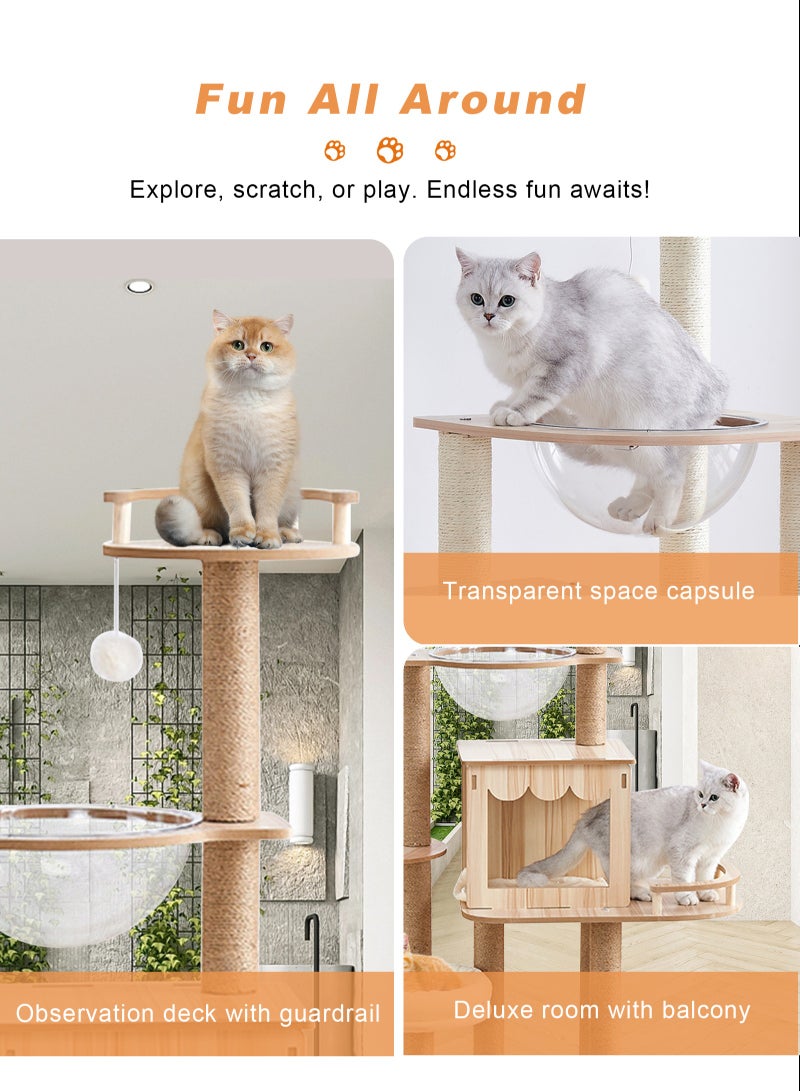 Cat Tree, Cat Tree Tower Indoor Cat, Modern Cat Tree Tower, Multi-Level Cat Furniture Activity Center with Scratching Post, Standing House Cat Condo, Fun Toys for Kittens, Pet Playhouse