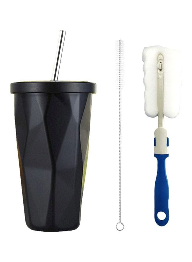 Irregular Diamond Shaped Tumbler With Straw And Lid Set Black/White