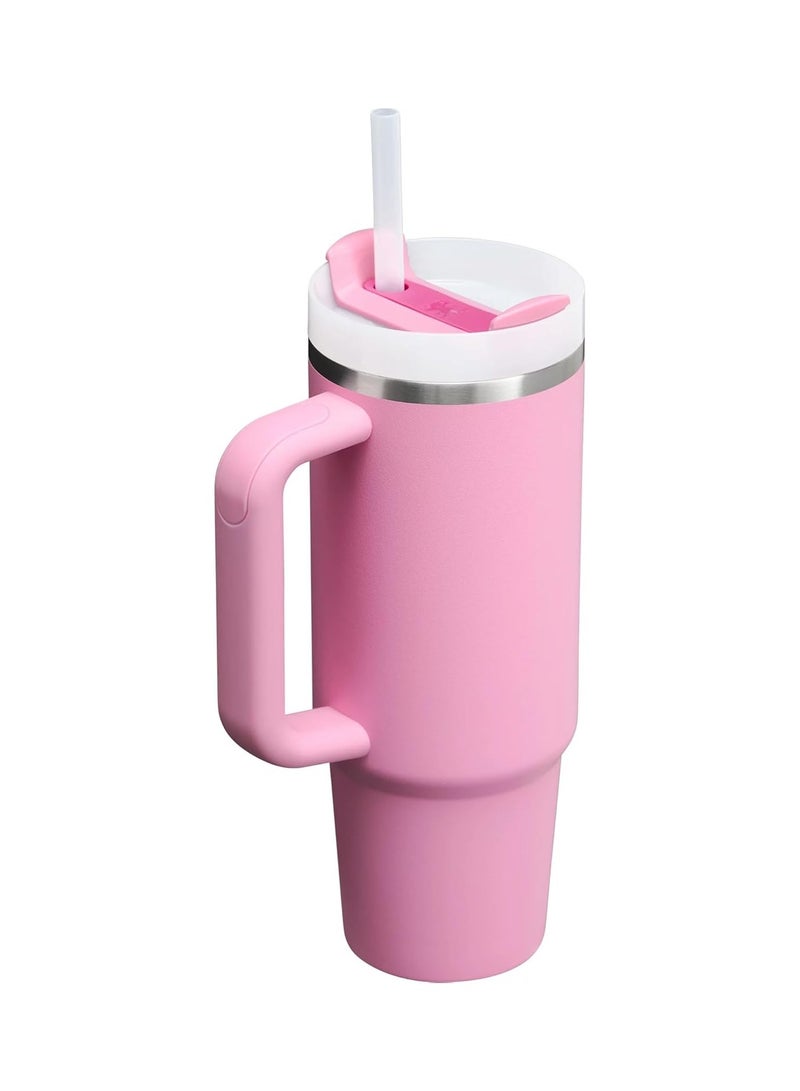 40oz Stanley Quencher H20 Flowstate Stainless Steel Vacuum Insulated Tumbler with Lid and Straw for Water, Iced Tea or Coffee, Smoothie and More, Cream (Flamingo Pink)