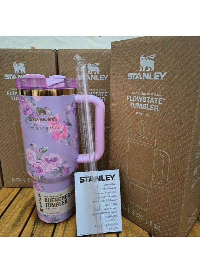 Stainless Steel Vacuum Insulated Tumbler with Lid and Straw for Water, Iced Tea or Coffee, Smoothie and More, 40 oz,Purple