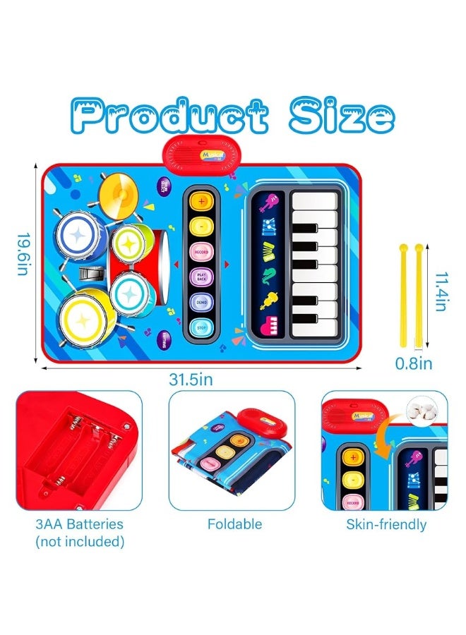 Baby Toys for 1 Year Old Baby Musical Mat Toddler Toys Age 12  2 in 1 Piano Drum Babies Play Mat  Infant Music Toy 1218 Months Babies Birthday Valentines Gifts for 1 2 3 Year Old Boys Girls