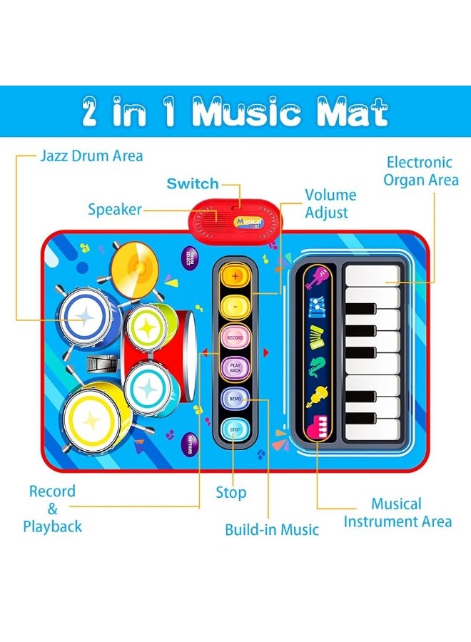 Baby Toys for 1 Year Old Baby Musical Mat Toddler Toys Age 12  2 in 1 Piano Drum Babies Play Mat  Infant Music Toy 1218 Months Babies Birthday Valentines Gifts for 1 2 3 Year Old Boys Girls