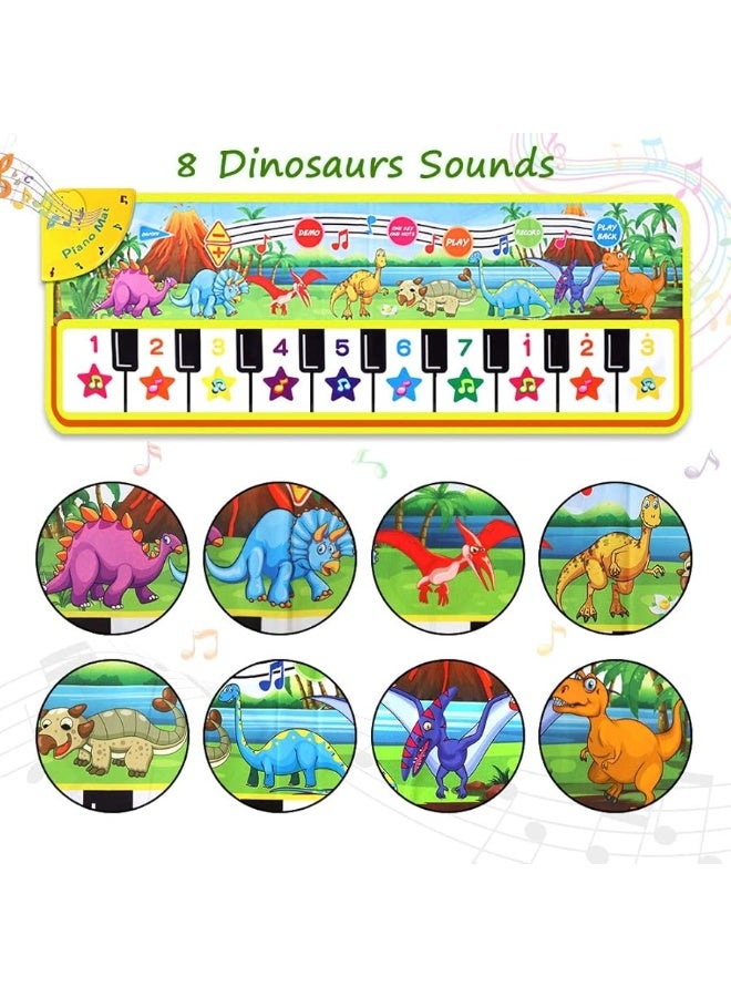 M SANMERSEN Piano Mat for Kids, 43â€ x 14â€ Floor Piano Keyboard Mat Carpet Touch Playmat with 10 Demo Songs/ 8 Dinosaur Sounds, Musical Mat Toys Gift for 1 2 3 4 5 Years Old Baby Boys Girls