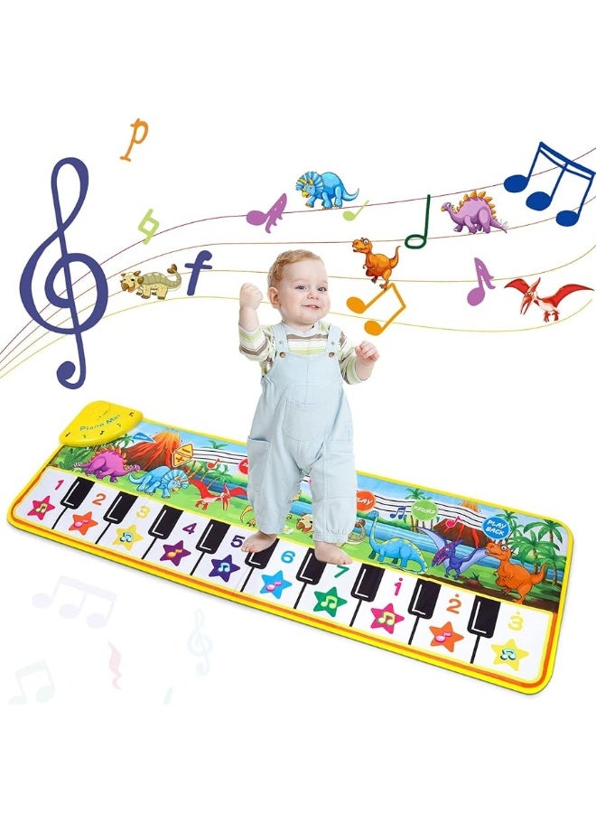 M SANMERSEN Piano Mat for Kids, 43â€ x 14â€ Floor Piano Keyboard Mat Carpet Touch Playmat with 10 Demo Songs/ 8 Dinosaur Sounds, Musical Mat Toys Gift for 1 2 3 4 5 Years Old Baby Boys Girls