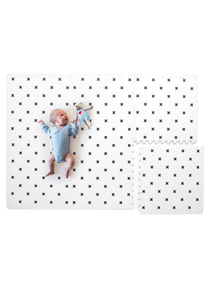 TCBunny Extra Large Baby Foam Play Mat - 4FT x 6FT Non-Toxic Puzzle Floor Mat for Kids & Toddlers (White with Black Cross)