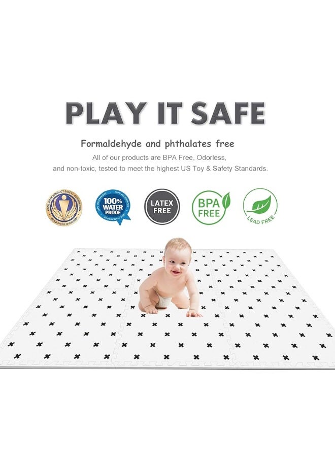 TCBunny Extra Large Baby Foam Play Mat - 4FT x 6FT Non-Toxic Puzzle Floor Mat for Kids & Toddlers (White with Black Cross)