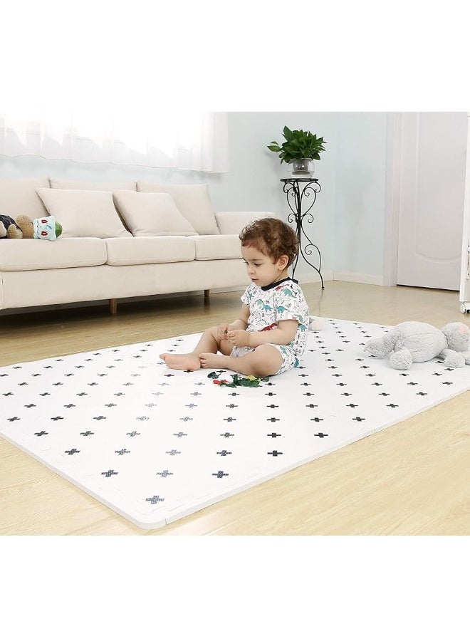 TCBunny Extra Large Baby Foam Play Mat - 4FT x 6FT Non-Toxic Puzzle Floor Mat for Kids & Toddlers (White with Black Cross)