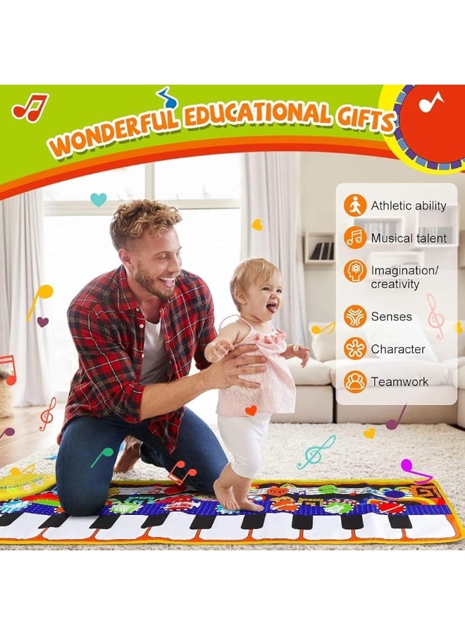 RenFox Baby Piano Mat with 25 Music Sounds, Kids Musical Playmat, Early Education Development Birthday Gift Music Toy for 1 2 3 Year Girls Boys, Piano Keyboard Touch Play Blanket for Child Toddlers