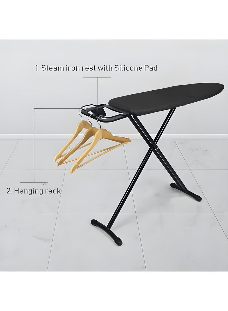 Ironing Board with Heat Resistant Cover and Thicken Felt Pad, Adjustable Height ironing board, Ironing Board with Heavy Sturdy Legs (Black)