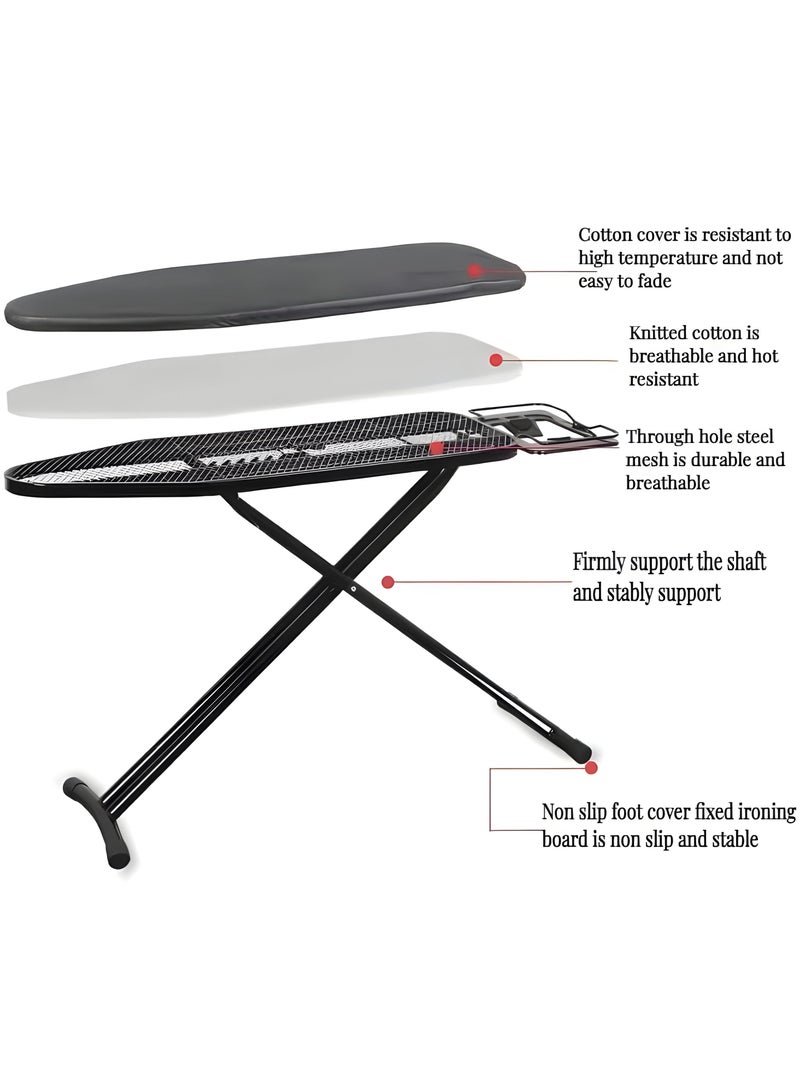 Ironing Board with Heat Resistant Cover and Thicken Felt Pad, Adjustable Height ironing board, Ironing Board with Heavy Sturdy Legs (Black)