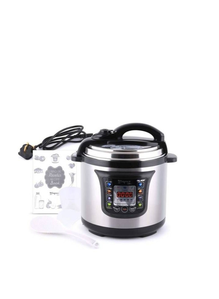 Palson Electric Pressure Cooker, 8 Litter Capacity, 220-240 Volts, 1200 Watts, Ultra-Fast Steam Cooking, Stainless steel Casing, Silver | 30997