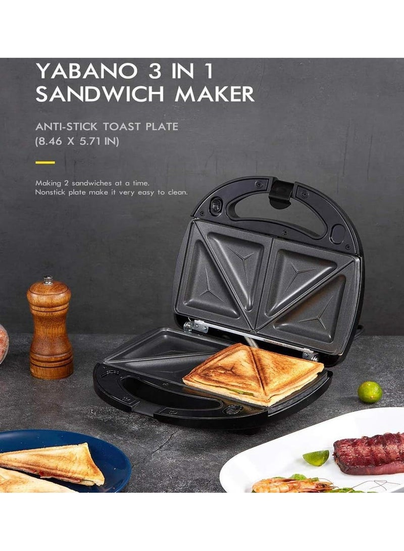 3-In-1 Snack Maker: Sandwich Toaster, Waffle Maker, Panini Press Grill with Extra Large Deep Fill Plates, Non-Stick, 900W, Auto Temperature Control