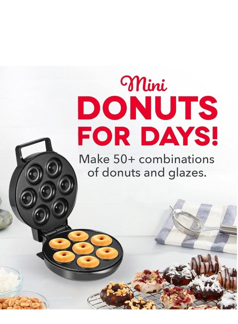 DLC Mini Donut Maker - Electric Non-Stick Surface Makes 7 Small Doughnuts- Decorate, Frost or Ice Your Own for Kid Friendly Baked Dessert Treat - Donut Maker, Unique Summer Baking Activity for Adults