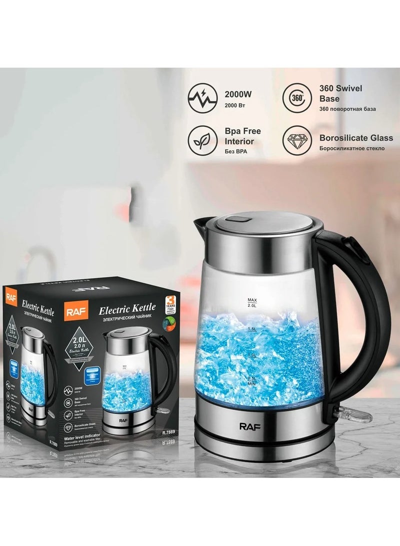 Electric Glass Tea Kettle, 1500W Fast Boil 1.7L with LED Interior, Auto Shut-Off & Boil-Dry Protection