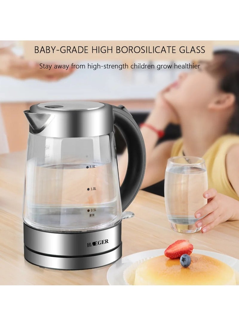 Electric Glass Tea Kettle, 1500W Fast Boil 1.7L with LED Interior, Auto Shut-Off & Boil-Dry Protection