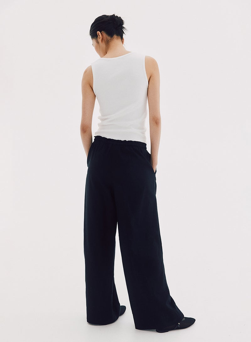 Wide Linen-Blend Trousers