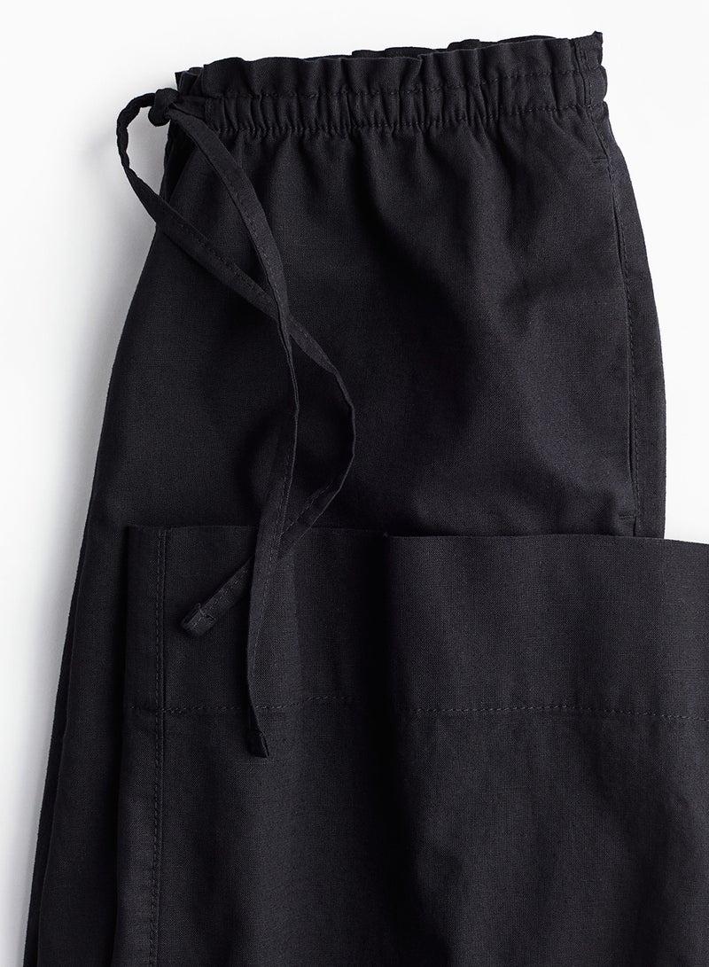 Wide Linen-Blend Trousers