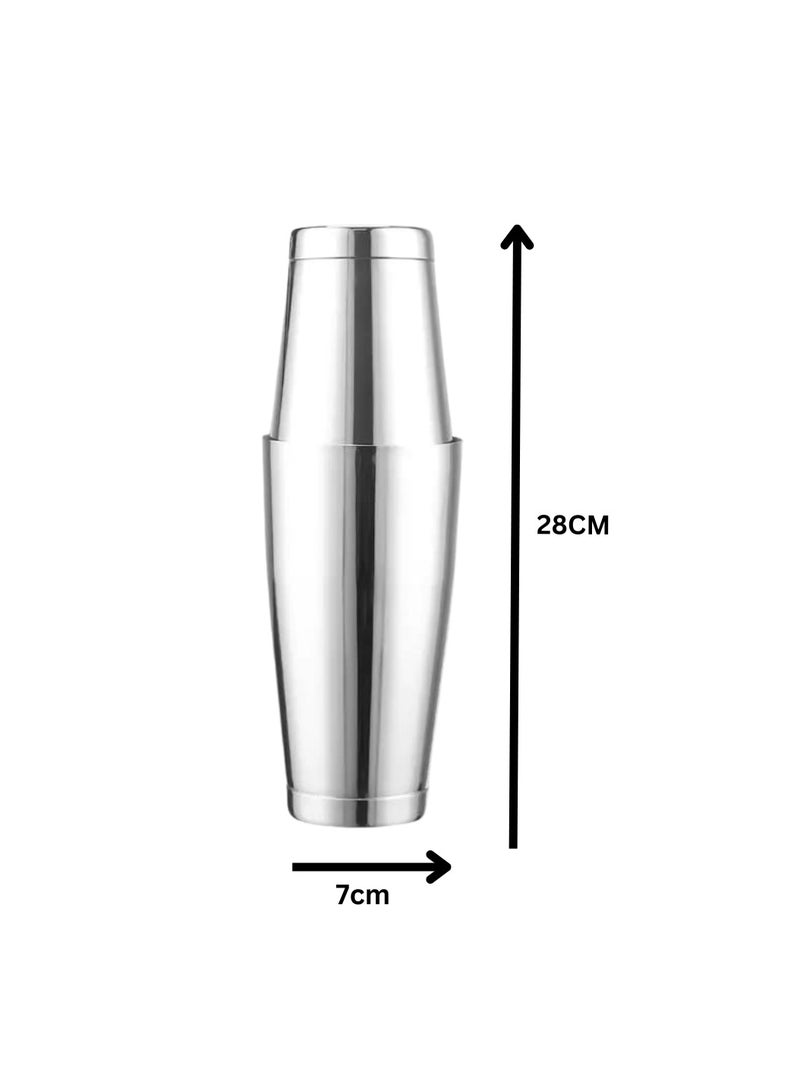 Liying Stainless Steel Boston Cocktail Shaker 750ml, Drink Mixer with Built-in Strainer for Mixing Drinks Margaritas (Silver Heavy)