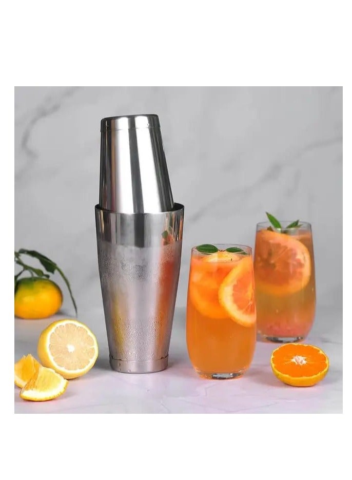 Liying Stainless Steel Boston Cocktail Shaker 750ml, Drink Mixer with Built-in Strainer for Mixing Drinks Margaritas (Silver Heavy)