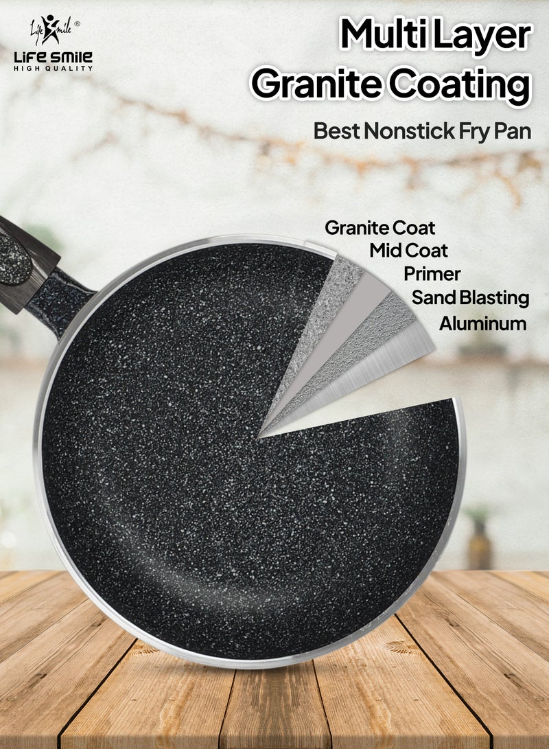 24cm Frying Pan With Lid - 5 Layer Granite Coating Fry Pan | Multiple Hob Compatibility | Heat-Resistant Handle Hanging Loop | Induction bottom