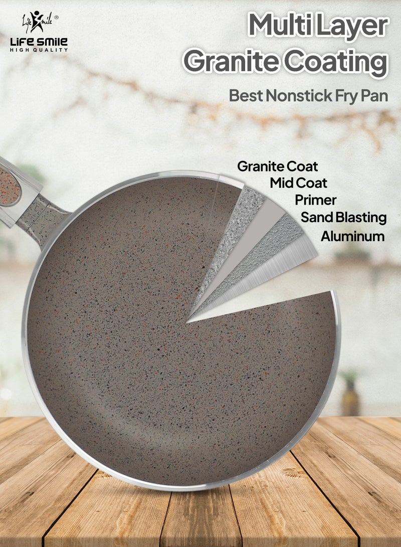 24cm Frying Pan With Lid - 5 Layer Granite Coating Fry Pan | Multiple Hob Compatibility | Heat-Resistant Handle Hanging Loop | Induction bottom