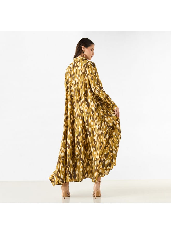 Iconic All-Over Print A-line Shirt Dress with Long Sleeves