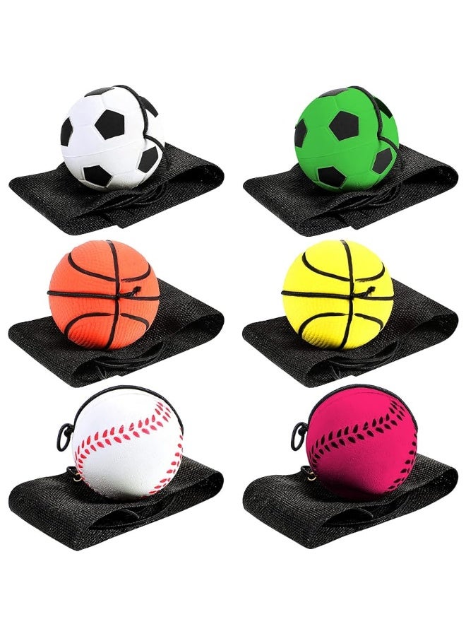 6 Pieces Wrist Ball Wristband Sports Balls on a String Toy Includes Basketball, Baseball and Football Return Rubber Rebound Ball Toy for Boys Girls Party Favor, Exercise or Play (Assorted Color)