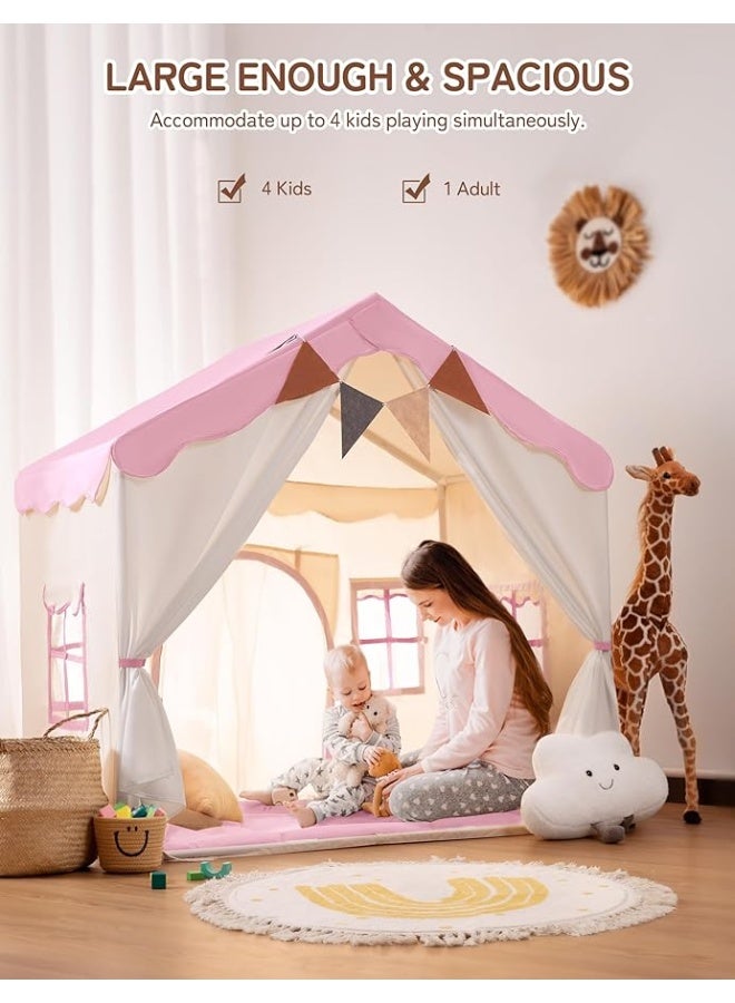 besrey Kids Play Tent, Kids Playhouse 2 in 1 with Padded Mat and String Lights, Large Play House with 2 Doors & 4 Windows, Kids Play Tent Indoor & Outdoor, Toddler Tent for Kids, 51