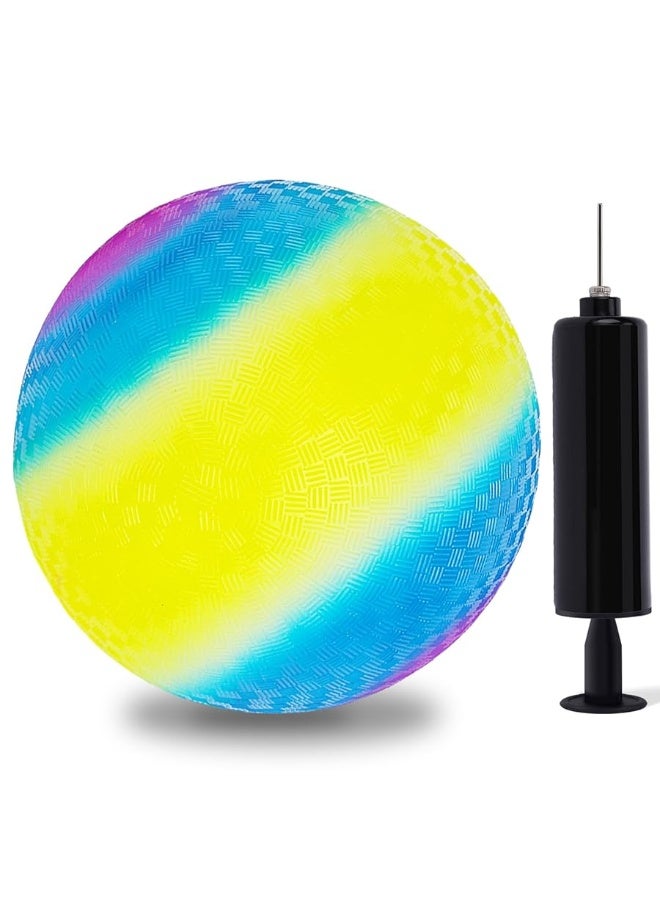 Shindel Playground Ball with Air Pump 85inch Inflatable Dodge Ball Handball Rubber Kickball No Sting Balls for Kids Ball Games Gym Camps Yoga Exercises Indoor Outdoor Rainbow