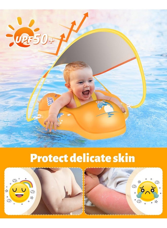 Baby Swimming Float Inflatable Baby Pool Float Ring Newest With Sun Protection Canopy Add Tail No Flip Over For Age Of 3 36 Months (Orange L)