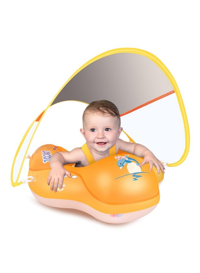 Baby Swimming Float Inflatable Baby Pool Float Ring Newest With Sun Protection Canopy Add Tail No Flip Over For Age Of 3 36 Months (Orange L)