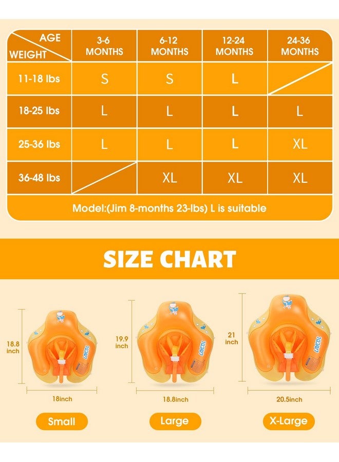 Baby Swimming Float Inflatable Baby Pool Float Ring Newest With Sun Protection Canopy Add Tail No Flip Over For Age Of 3 36 Months (Orange L)