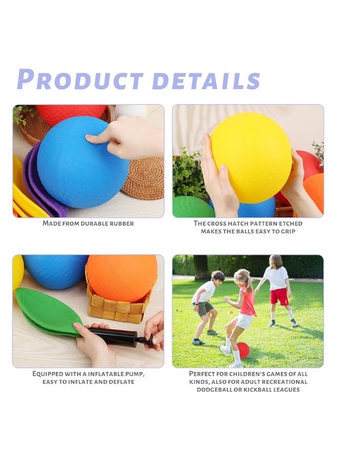 3 otters 6PCS Playground Balls with Air Pump 7inch Inflatable Dodge Ball Colorful Handball Rubber Kickball No Sting Balls for Kids Ball Games Gym Camps Yoga Exercises Indoor Outdoor