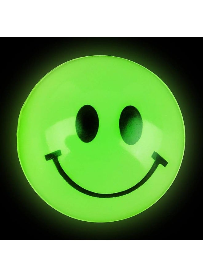 Bulk Bouncy Balls Glow in The Dark - 24 Pcs (1inch / 27mm) Diameter, High Bouncing, Small Rubber Smile Face Bouncing Balls for Kids, Vending Machines, Game Prize Toys, Party Favor, Gift Bag Filler