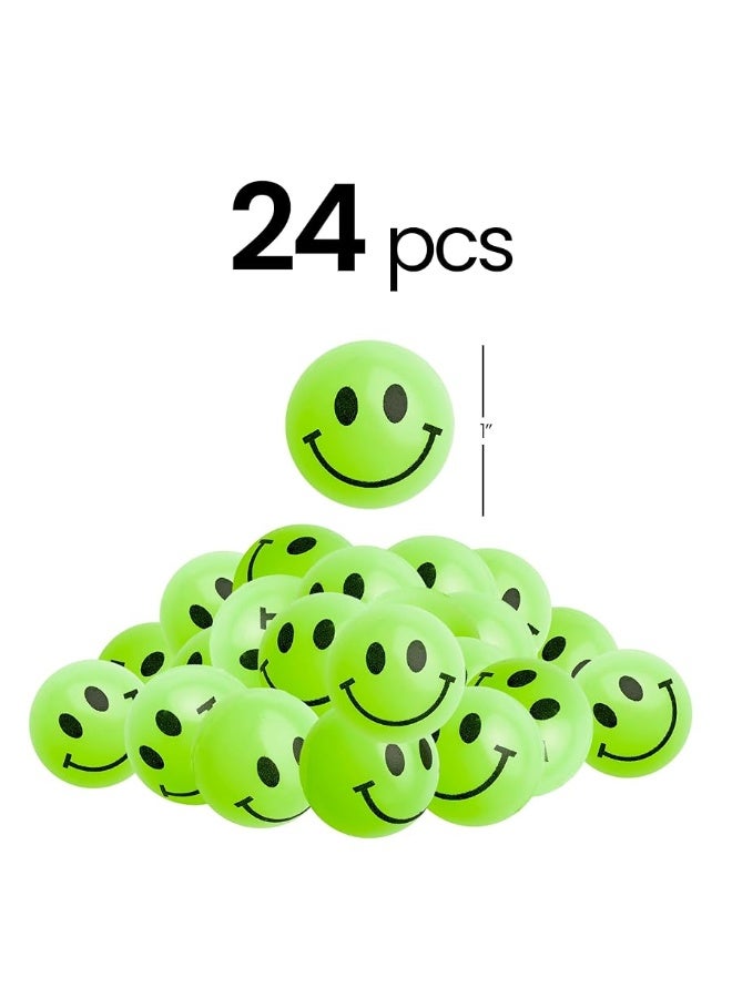 Bulk Bouncy Balls Glow in The Dark - 24 Pcs (1inch / 27mm) Diameter, High Bouncing, Small Rubber Smile Face Bouncing Balls for Kids, Vending Machines, Game Prize Toys, Party Favor, Gift Bag Filler