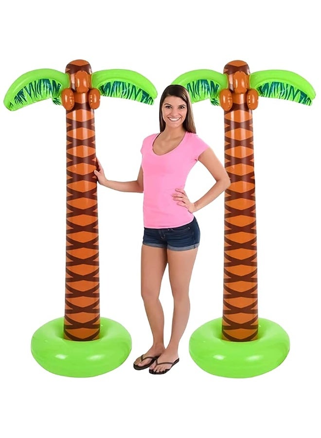4E's Novelty 2 Pack Inflatable Palm Trees 5.5ft Tall - Luau Hawaiian Tropical Party Decorations for Adults & Kids, Summer Beach Theme Party Photo Prop Pool Decor, Moana Birthday Party Supplies