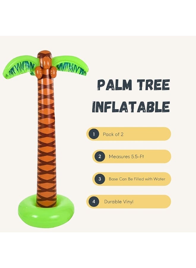 4E's Novelty 2 Pack Inflatable Palm Trees 5.5ft Tall - Luau Hawaiian Tropical Party Decorations for Adults & Kids, Summer Beach Theme Party Photo Prop Pool Decor, Moana Birthday Party Supplies