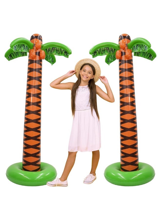 4E's Novelty 2 Pack Inflatable Palm Trees 5.5ft Tall - Luau Hawaiian Tropical Party Decorations for Adults & Kids, Summer Beach Theme Party Photo Prop Pool Decor, Moana Birthday Party Supplies