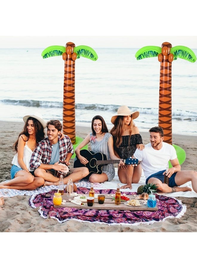 4E's Novelty 2 Pack Inflatable Palm Trees 5.5ft Tall - Luau Hawaiian Tropical Party Decorations for Adults & Kids, Summer Beach Theme Party Photo Prop Pool Decor, Moana Birthday Party Supplies