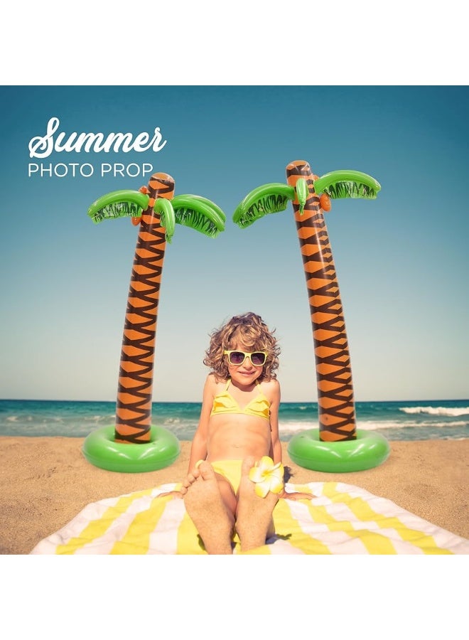 4E's Novelty 2 Pack Inflatable Palm Trees 5.5ft Tall - Luau Hawaiian Tropical Party Decorations for Adults & Kids, Summer Beach Theme Party Photo Prop Pool Decor, Moana Birthday Party Supplies