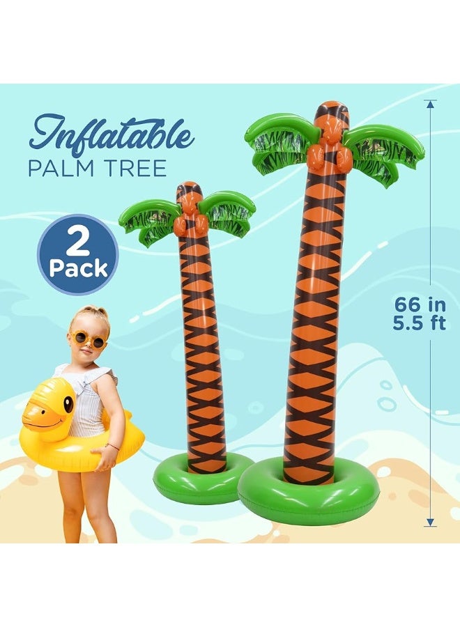 4E's Novelty 2 Pack Inflatable Palm Trees 5.5ft Tall - Luau Hawaiian Tropical Party Decorations for Adults & Kids, Summer Beach Theme Party Photo Prop Pool Decor, Moana Birthday Party Supplies