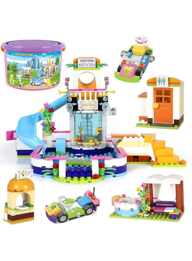 WishaLife Friends Water Park Building Set with Swimming Pool & Slide, Summer Heartlake City Pretend Play Toy Gift for Kids Girls Boys Age 6+