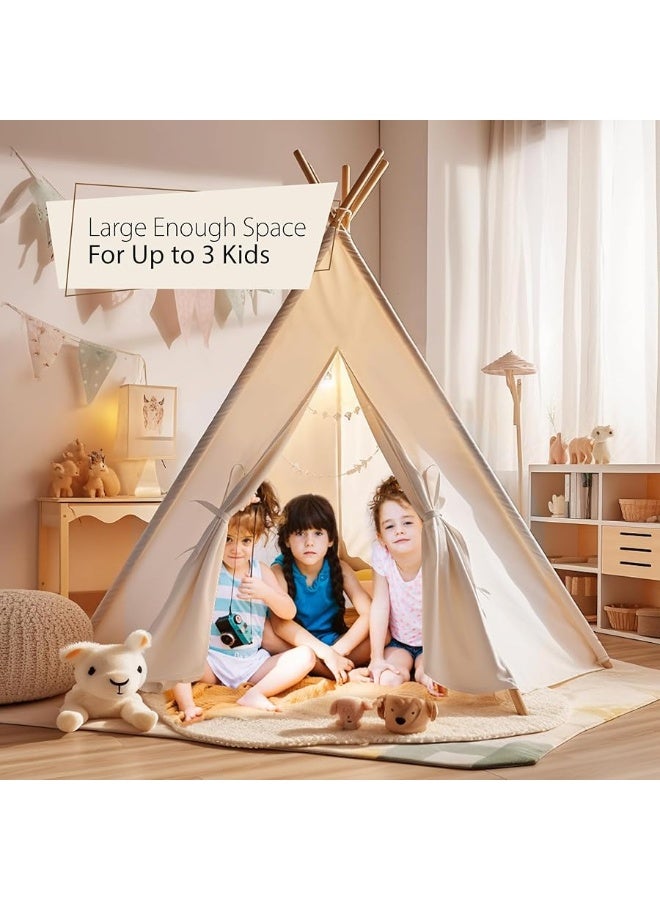 Indoor Teepee Tent for Kids with Stars Led Lights  PopUp Playhouse for Boys and Girls  Toddler Reading Corner Tent  Child Teepee for Play and Imagination 100 cotton Canvas Tipi Tents for Children